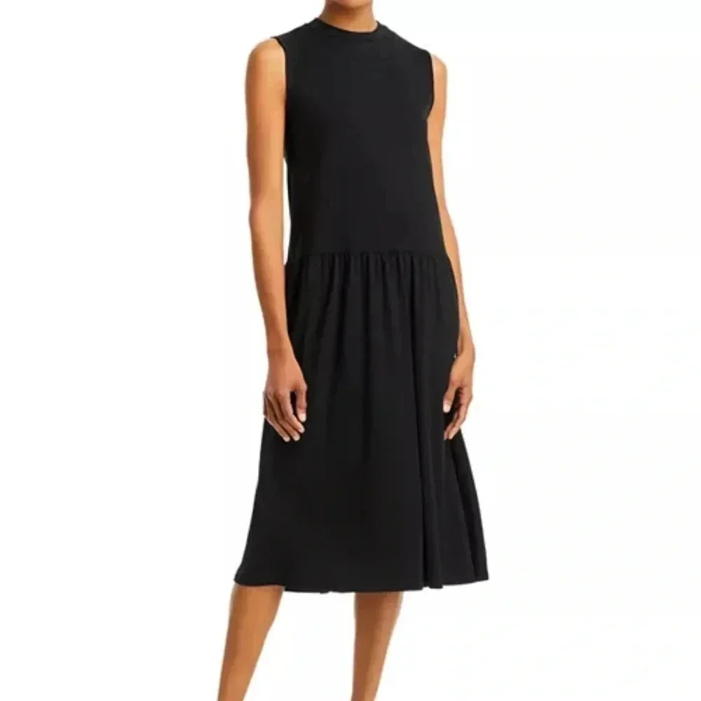 Eileen Fisher size large sleeveless black drop waist dress.